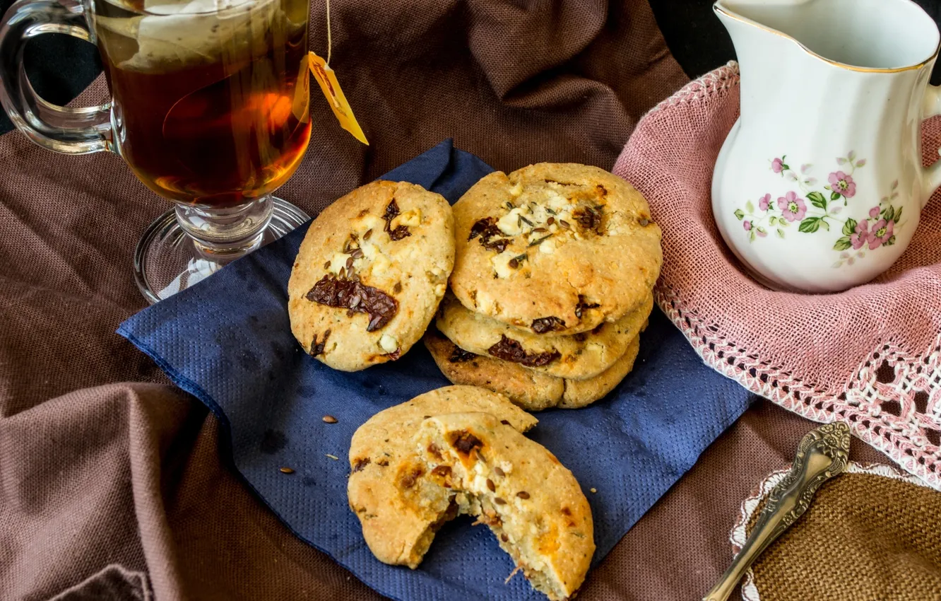 Photo wallpaper tea, food, cookies, cake, food, cup, sweet, cakes