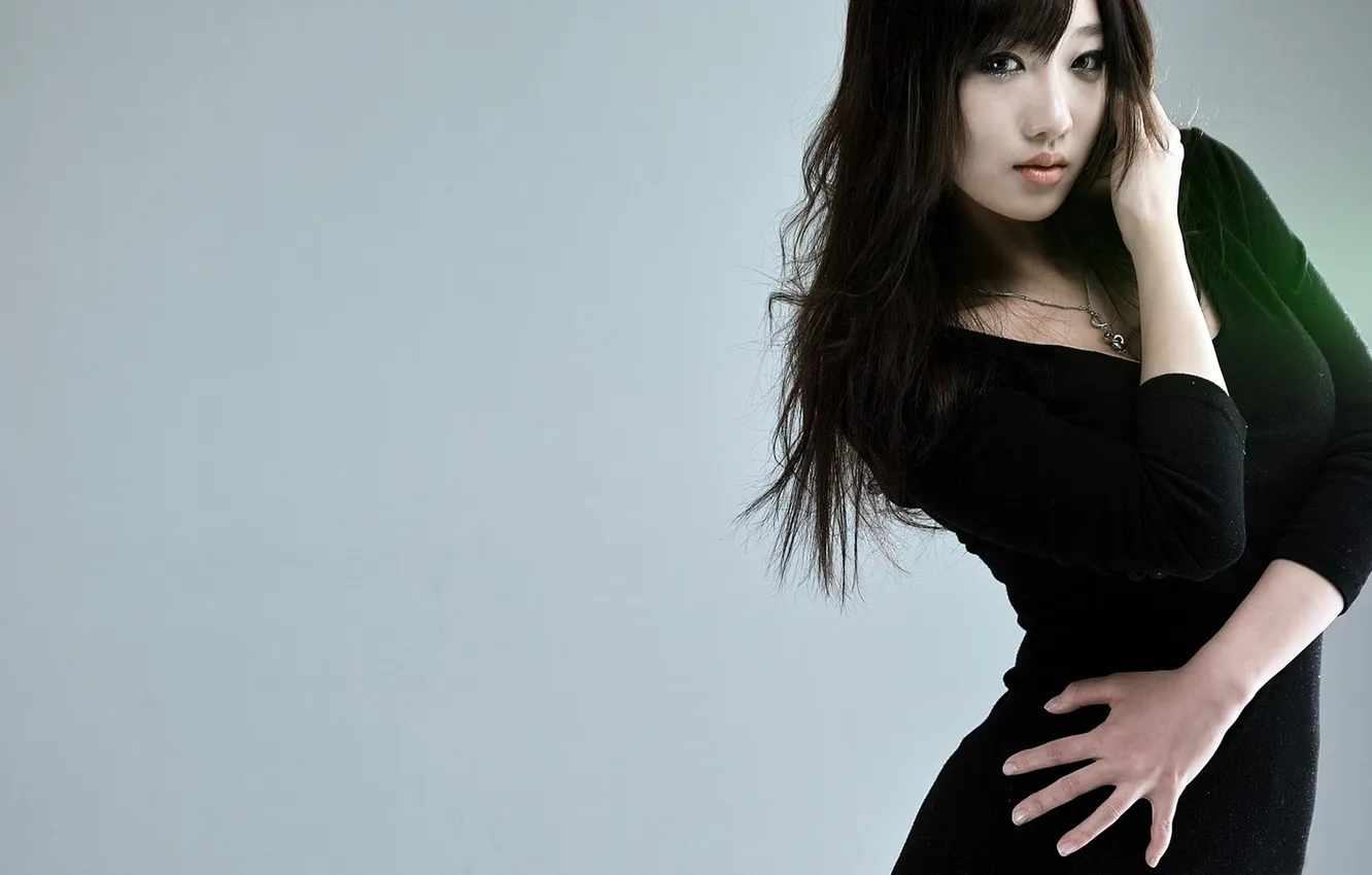 Photo wallpaper background, black, dress, brunette, pendant, Asian