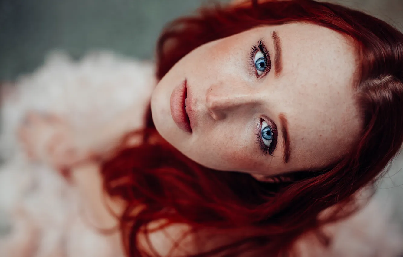 Photo wallpaper eyes, face, portrait, freckles, red