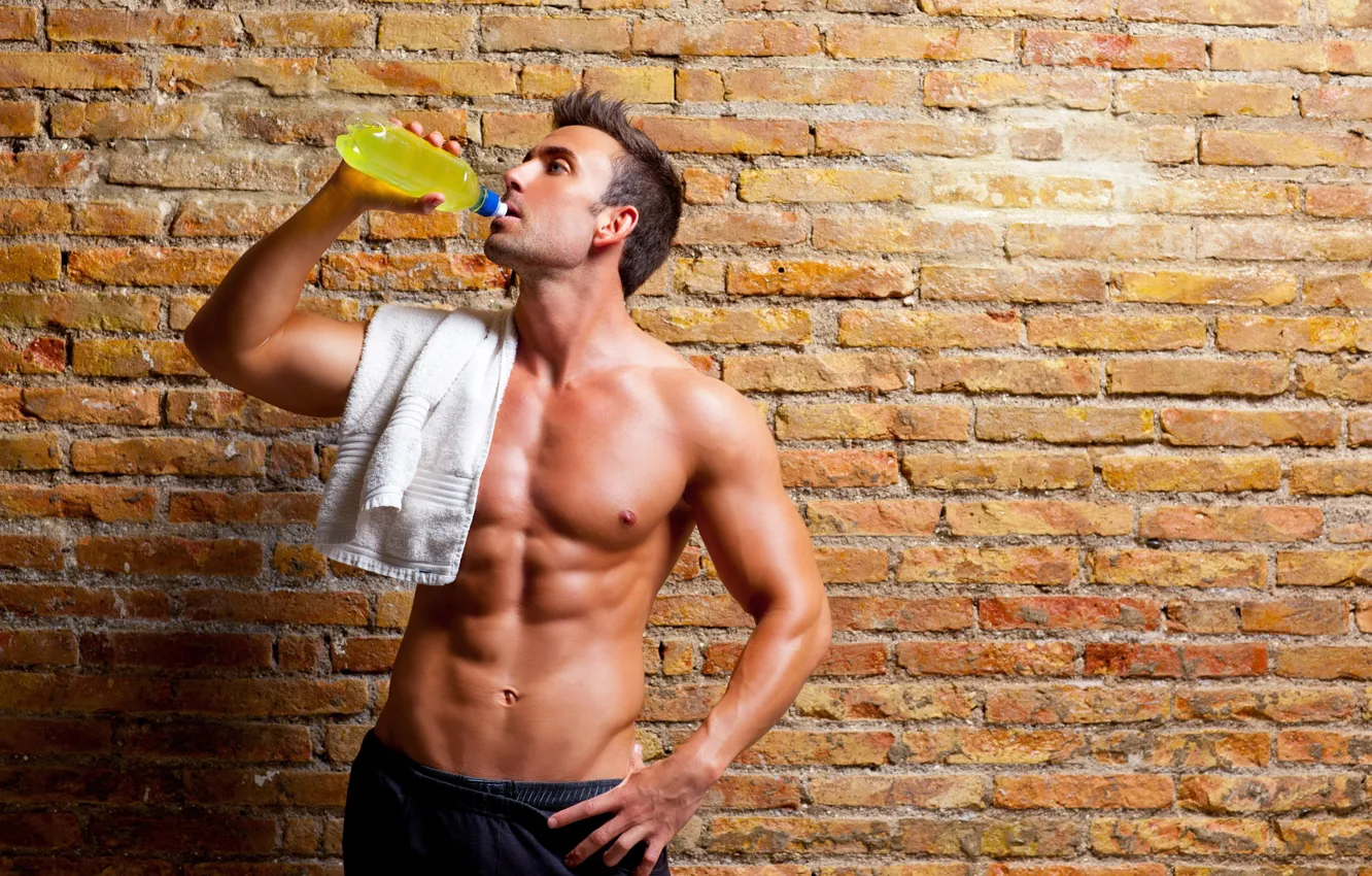 Photo wallpaper towel, male, sports, torso, man, handsome, press, body