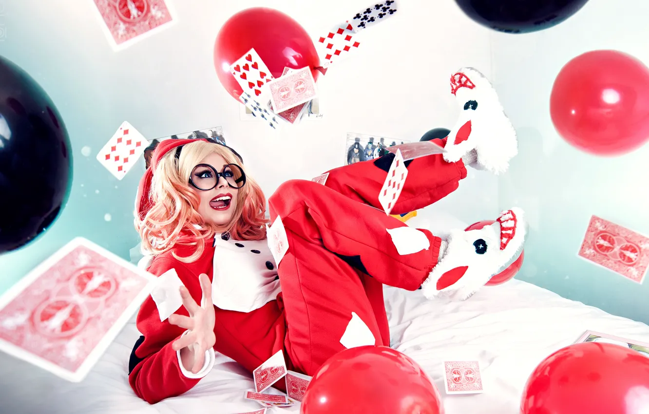 Photo wallpaper Girl, Fantasy, Beauty, Cute, Harley Quinn, Funny, Cosplay, Ballons