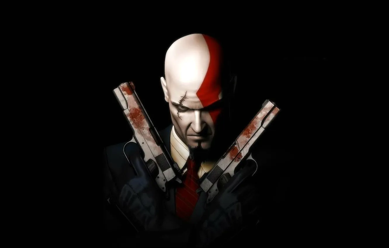 Photo wallpaper Hitman, gun, pistol, game, weapon, Kratos, spy, God of War