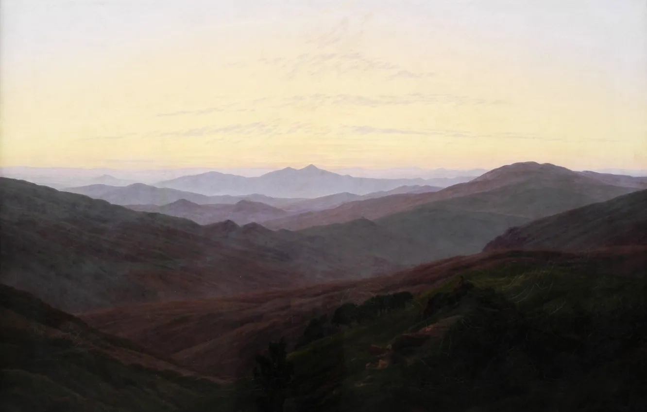 Photo wallpaper landscape, mountains, picture, Caspar David Friedrich, Riesengebirge