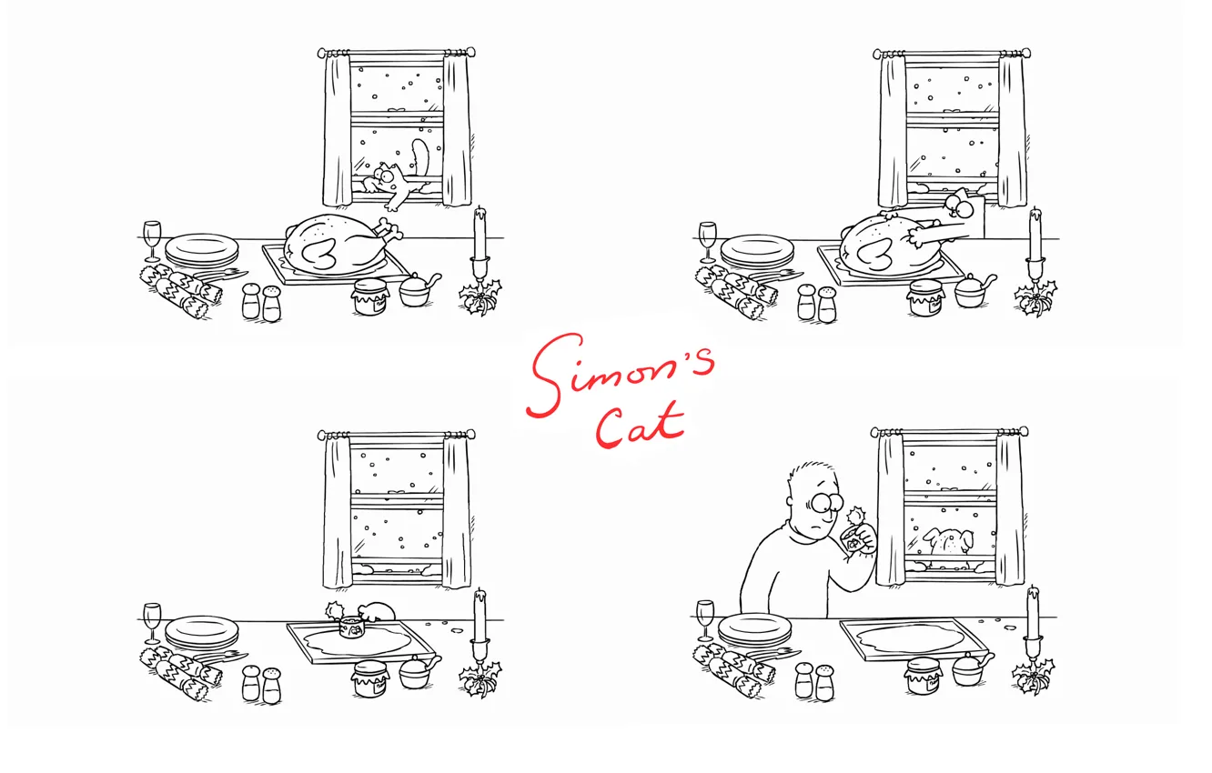 Photo wallpaper Christmas, cartoon, simon's cat, Simon's Cat, Turkey