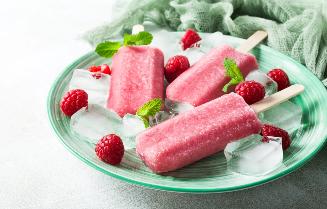 Photo wallpaper berries, ice cream, dessert, raspberry, Iryna Melnyk