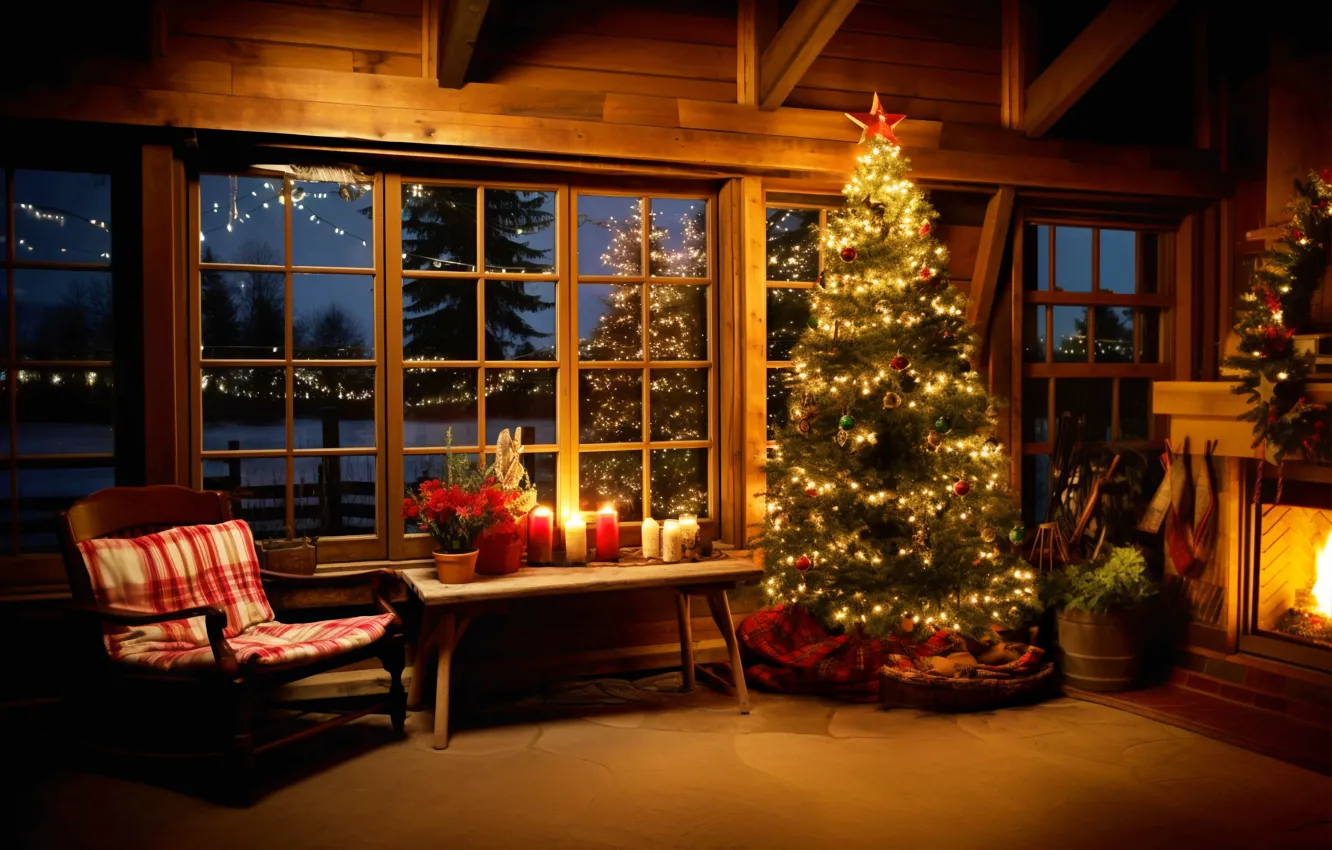 Photo wallpaper decoration, house, room, balls, tree, interior, New Year, Christmas