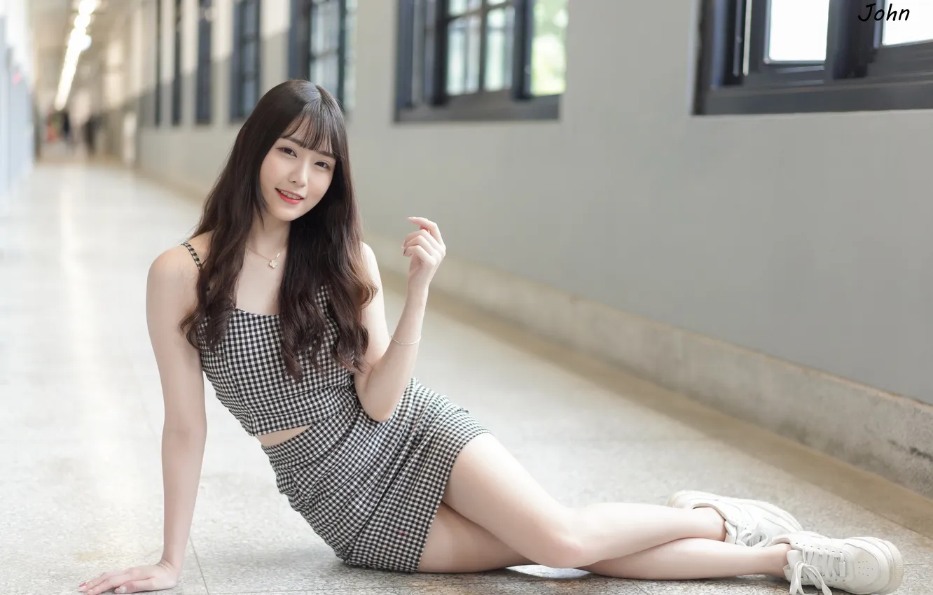 Photo wallpaper look, pose, model, building, skirt, portrait, makeup, figure