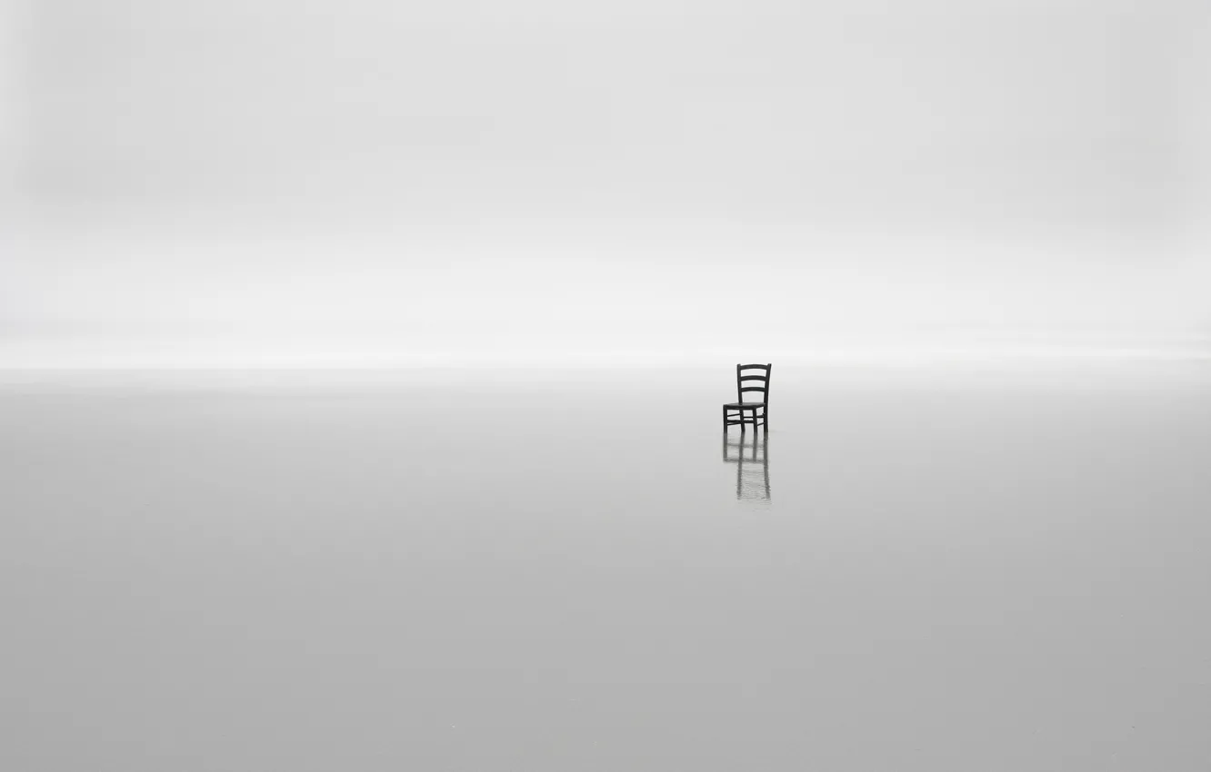 Photo wallpaper sea, fog, minimalism, chair