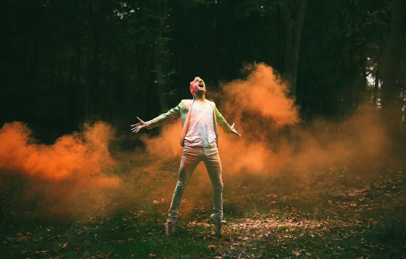 Photo wallpaper paint, man, Creek