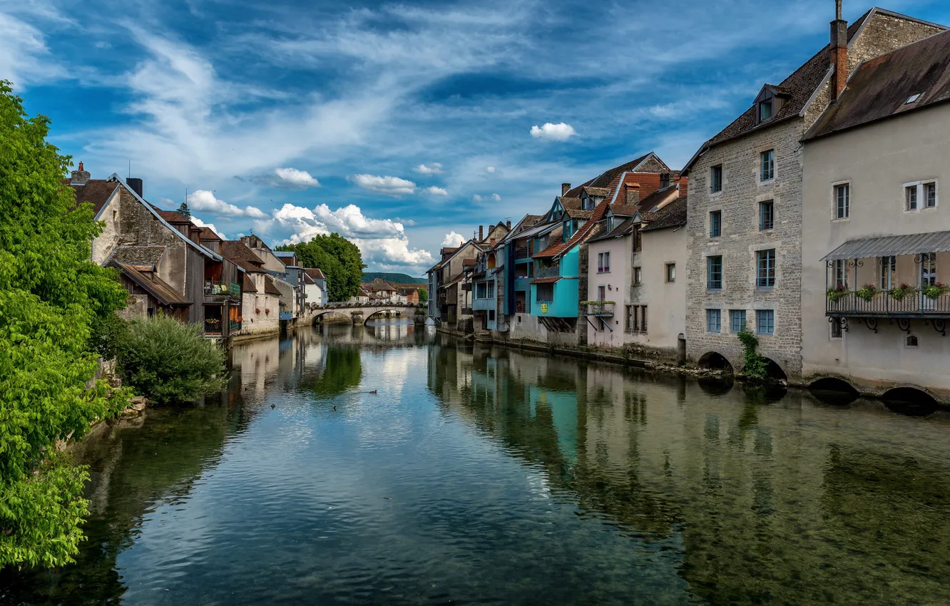 Photo wallpaper France, building, river, Ornans
