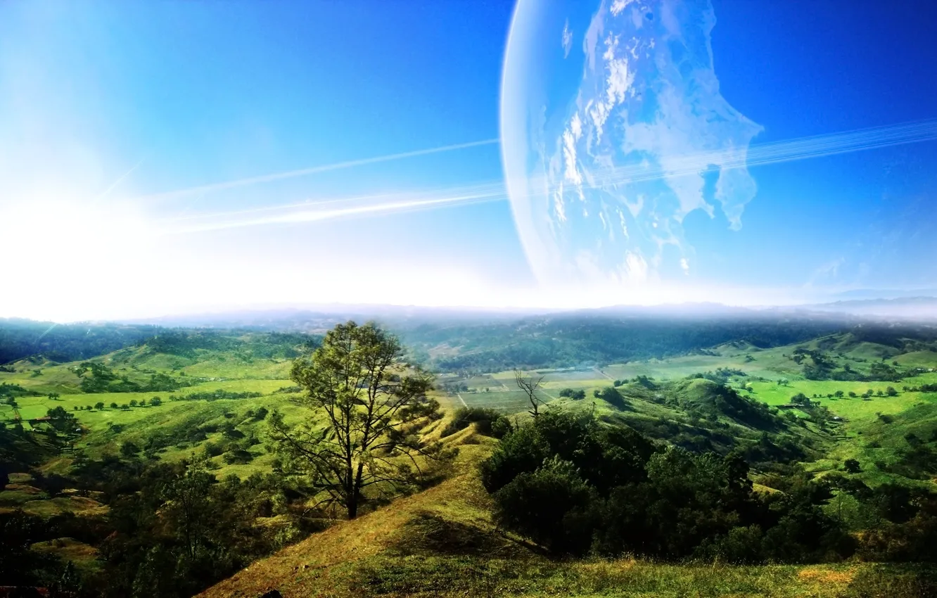 Photo wallpaper greens, trees, landscape, planet