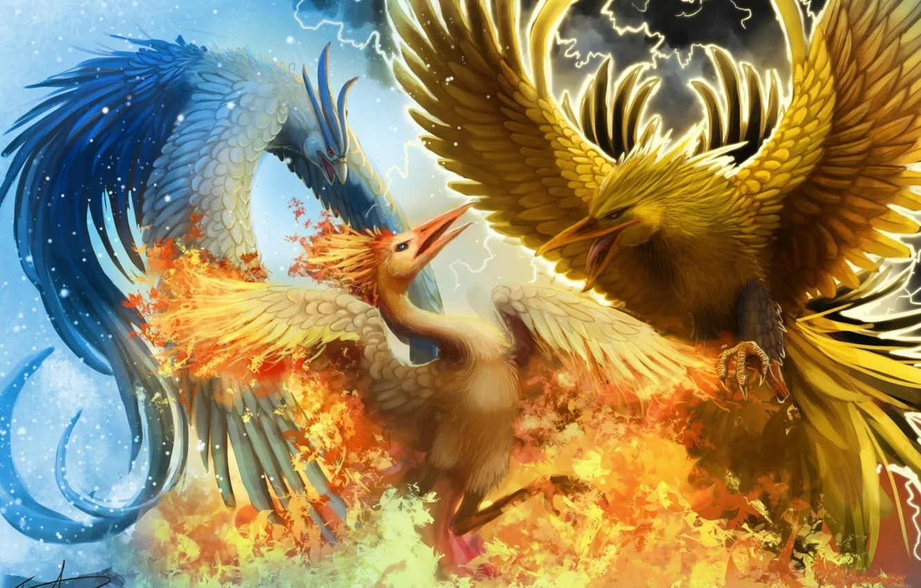 Photo wallpaper birds, fantasy, fight