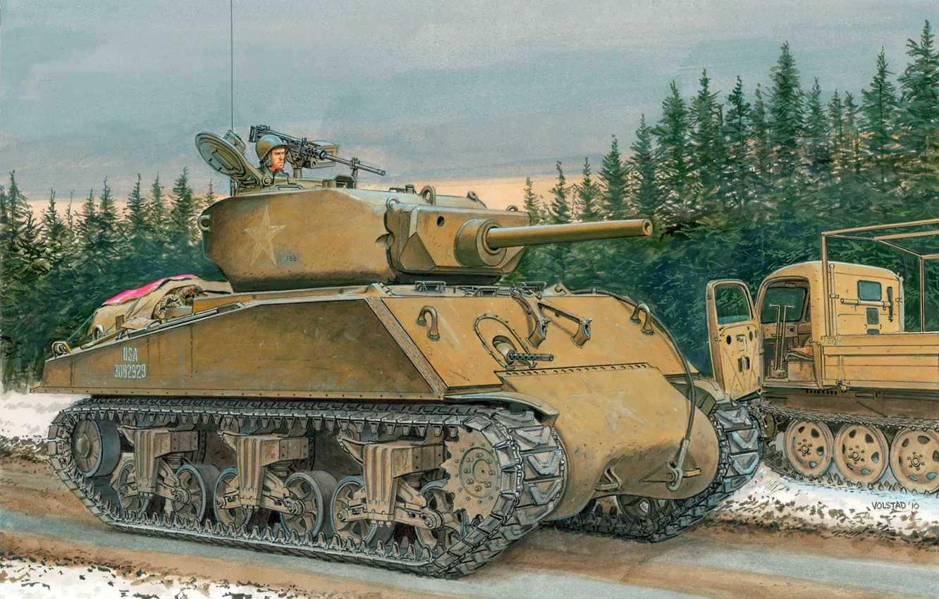 Photo wallpaper figure, USA, the second world, Sherman, medium tank, Ron Volstad, Jumbo, Sherman