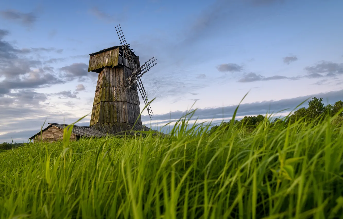 Photo wallpaper field, summer, the sky, grass, clouds, meadow, abandoned, old