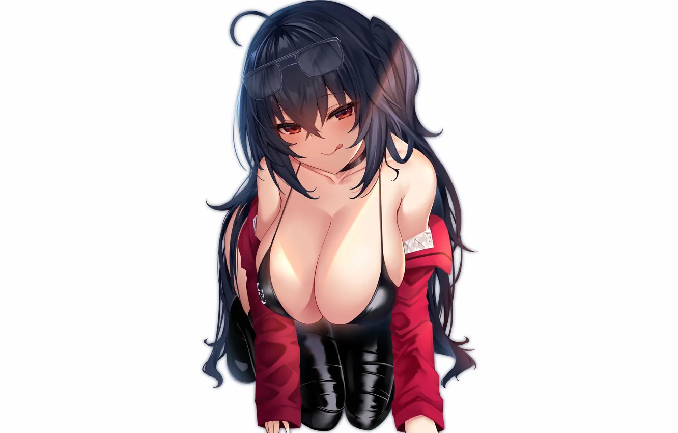 Photo wallpaper girl, sexy, cleavage, long hair, boobs, anime, beautiful, red eyes