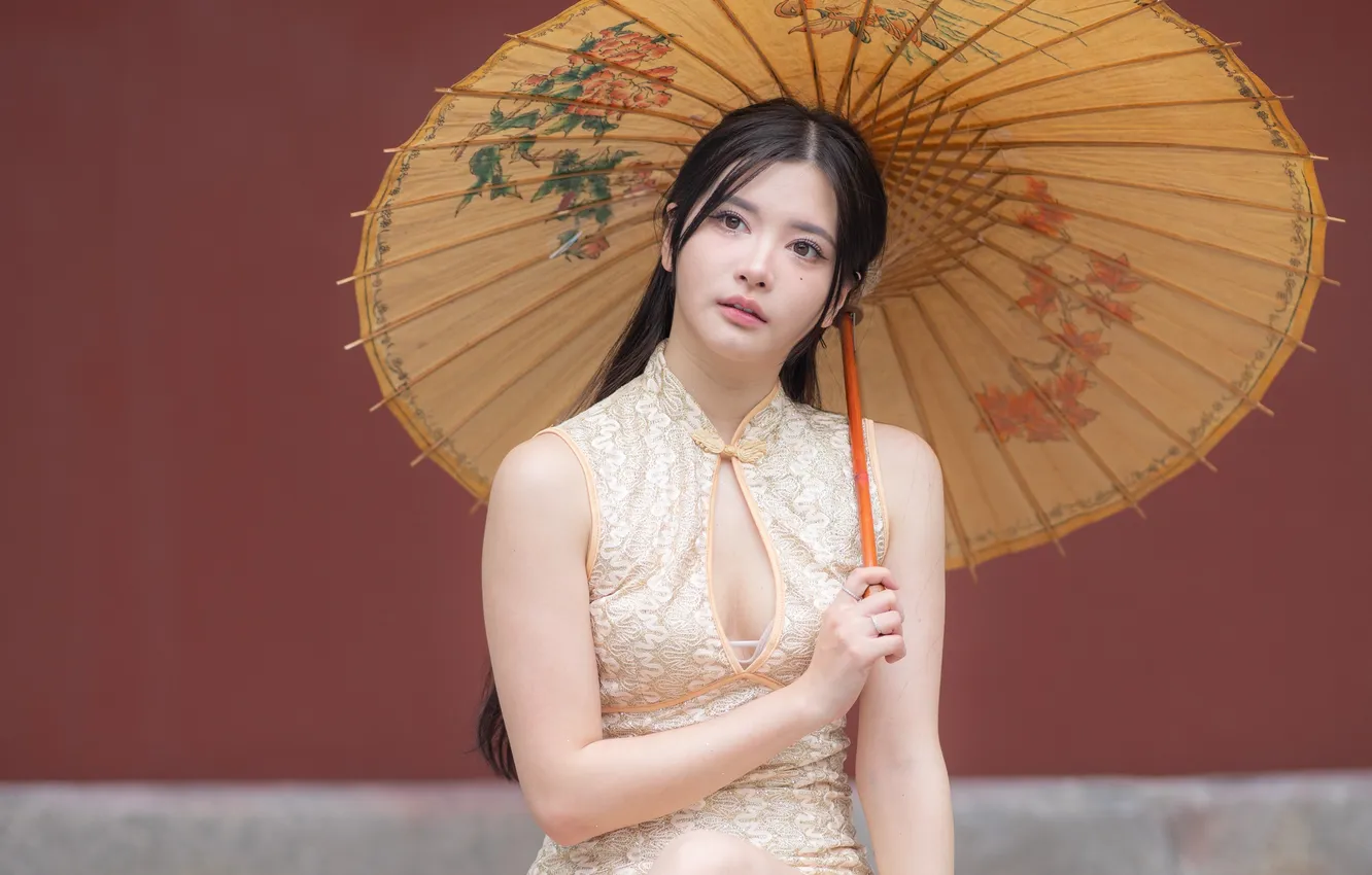 Photo wallpaper girl, umbrella, Asian, lady