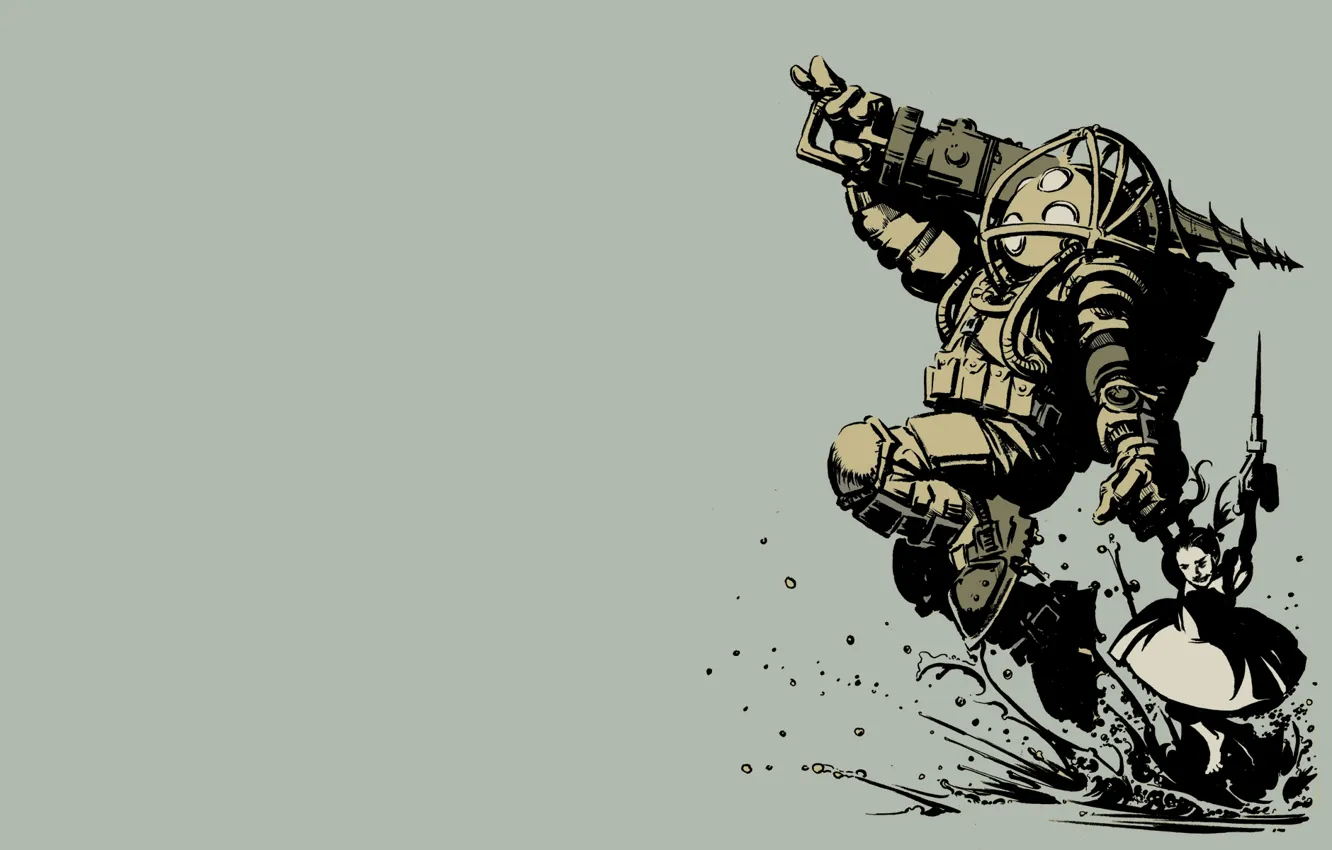 Photo wallpaper bioshock, syringe, big daddy, Bur, sister