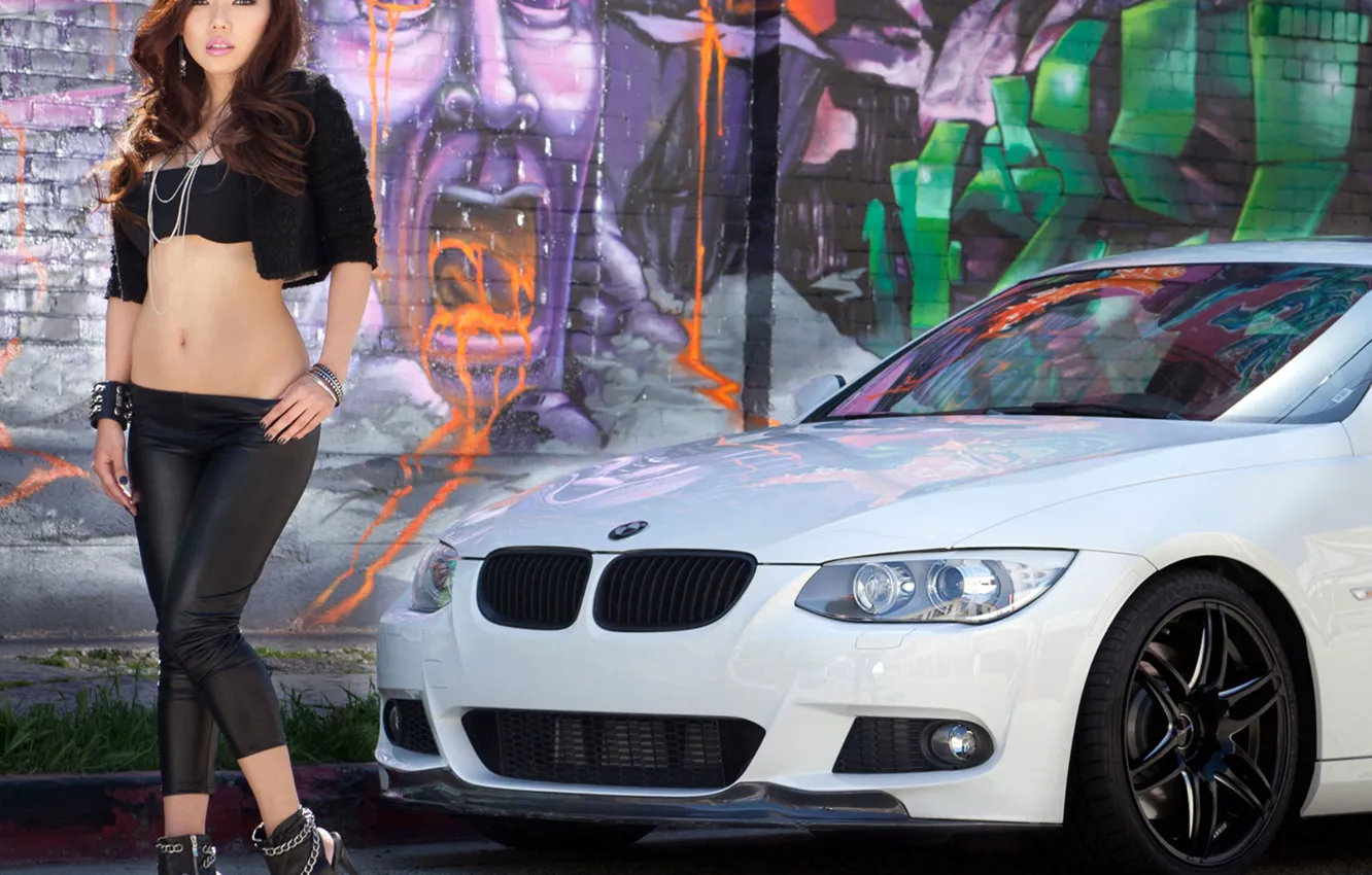 Photo wallpaper girl, graffiti, Girls, BMW, white car