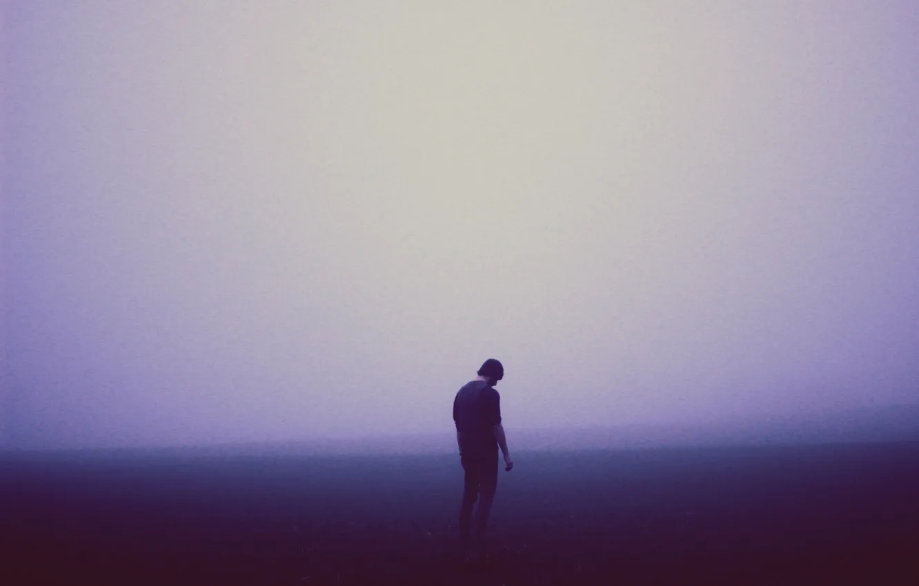 Photo wallpaper misty, sad, man, melancholy, foggy