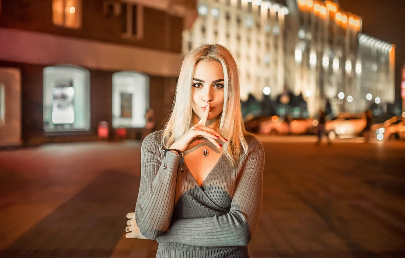 Photo wallpaper look, the city, lights, pose, background, model, portrait, home