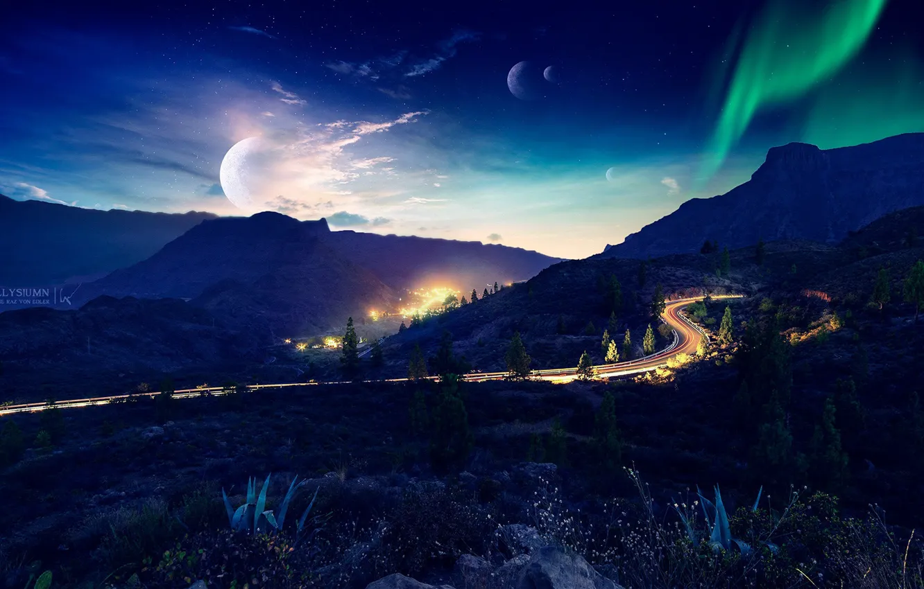 Photo wallpaper road, night, landscape