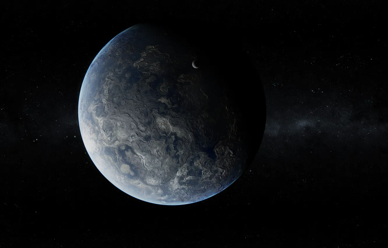 Photo wallpaper stars, planet, satellite, relief