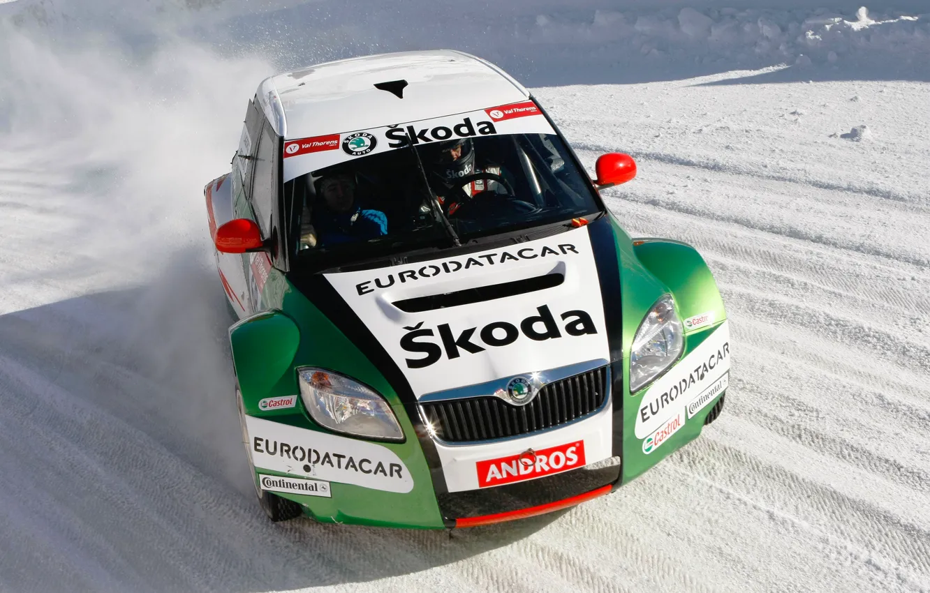 Photo wallpaper Winter, Snow, Machine, Rally, The front, Skoda, Fabia, Fabia