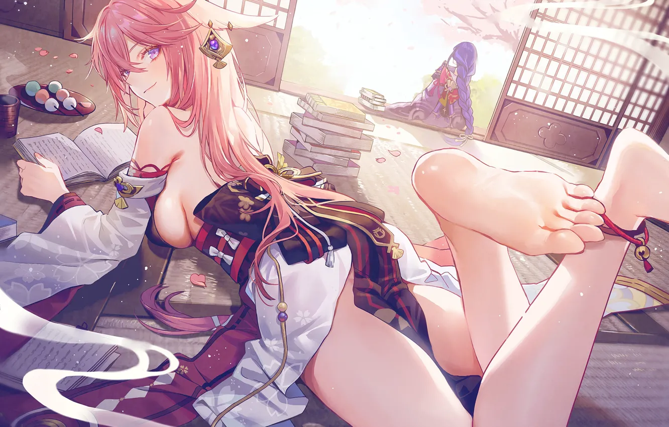 Photo wallpaper yaemiko, dampak genshi, gadis kawaii