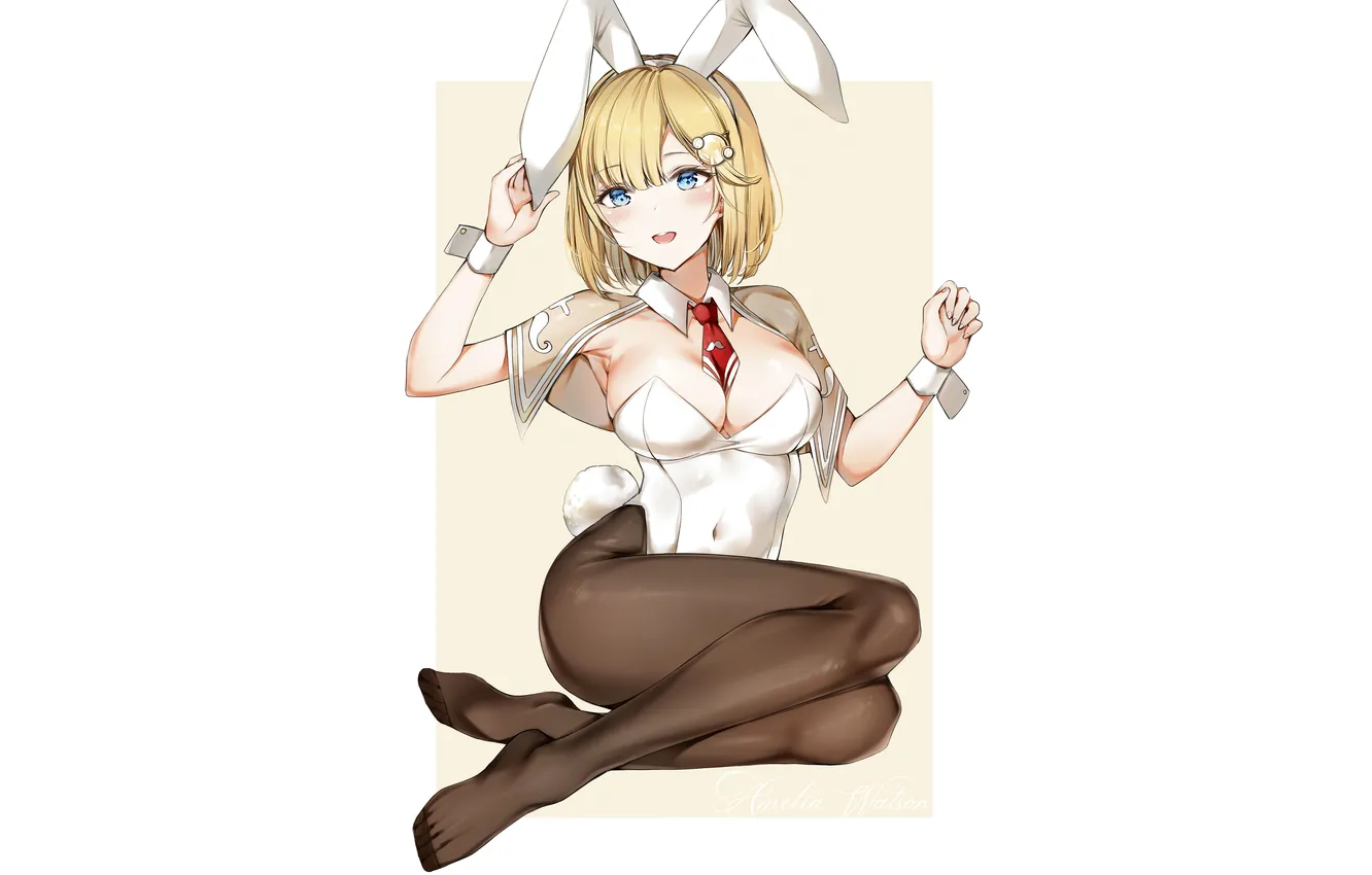 Photo wallpaper girl, sexy, cleavage, legs, boobs, anime, beautiful, short hair