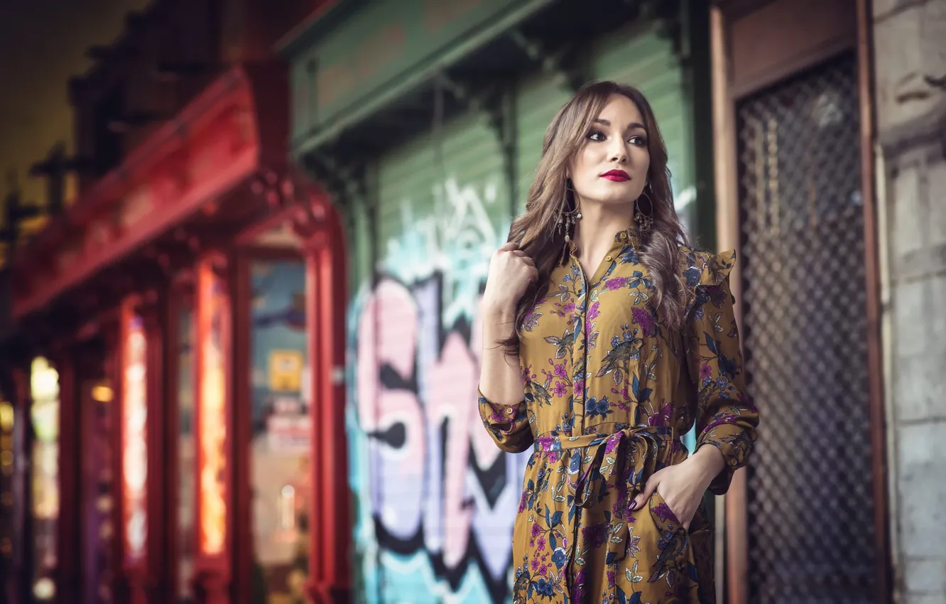 Photo wallpaper girl, model, dress, Elena Rodriguez