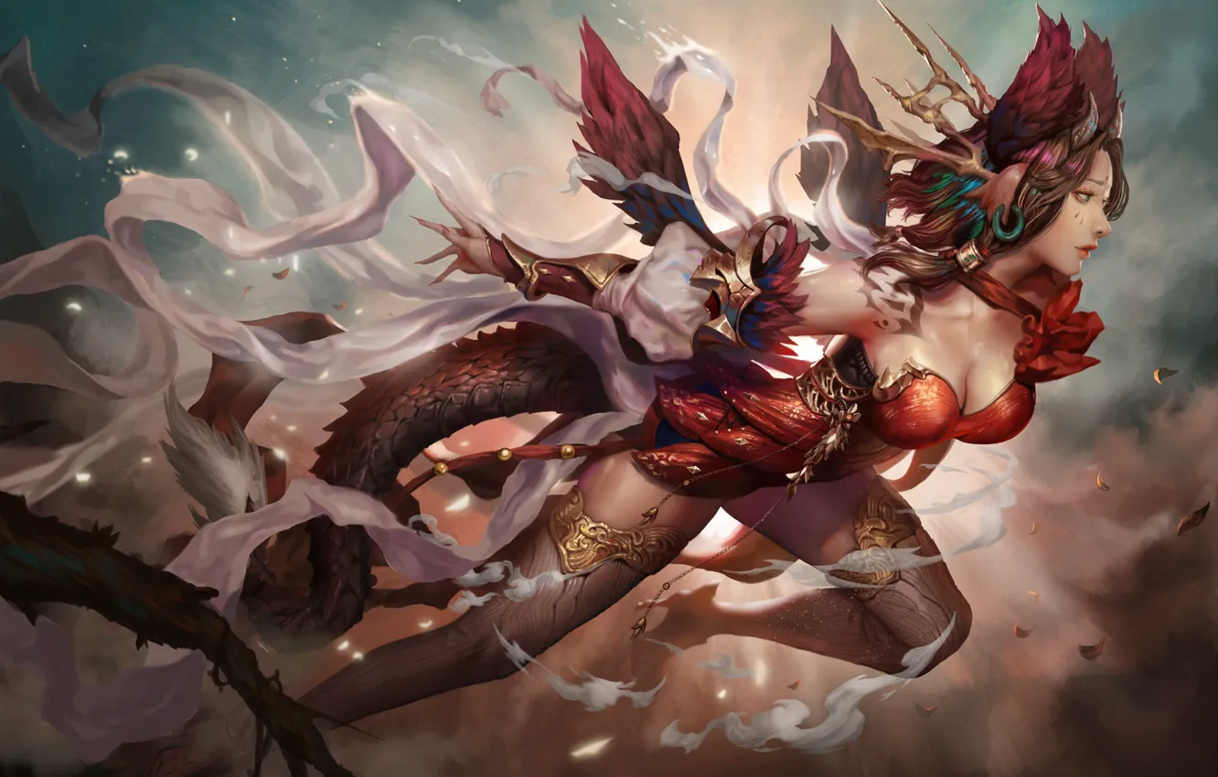 Photo wallpaper flight, movement, beauty, tape, flight, big Breasts, ribbons, beauty