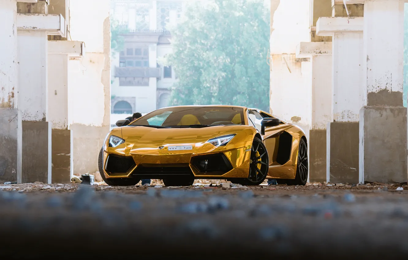 Photo wallpaper Roadster, Lamborghini, Golden, Aventador