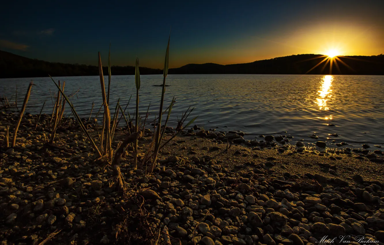 Photo wallpaper the sun, sunset, lake, Mitch Van Beekum