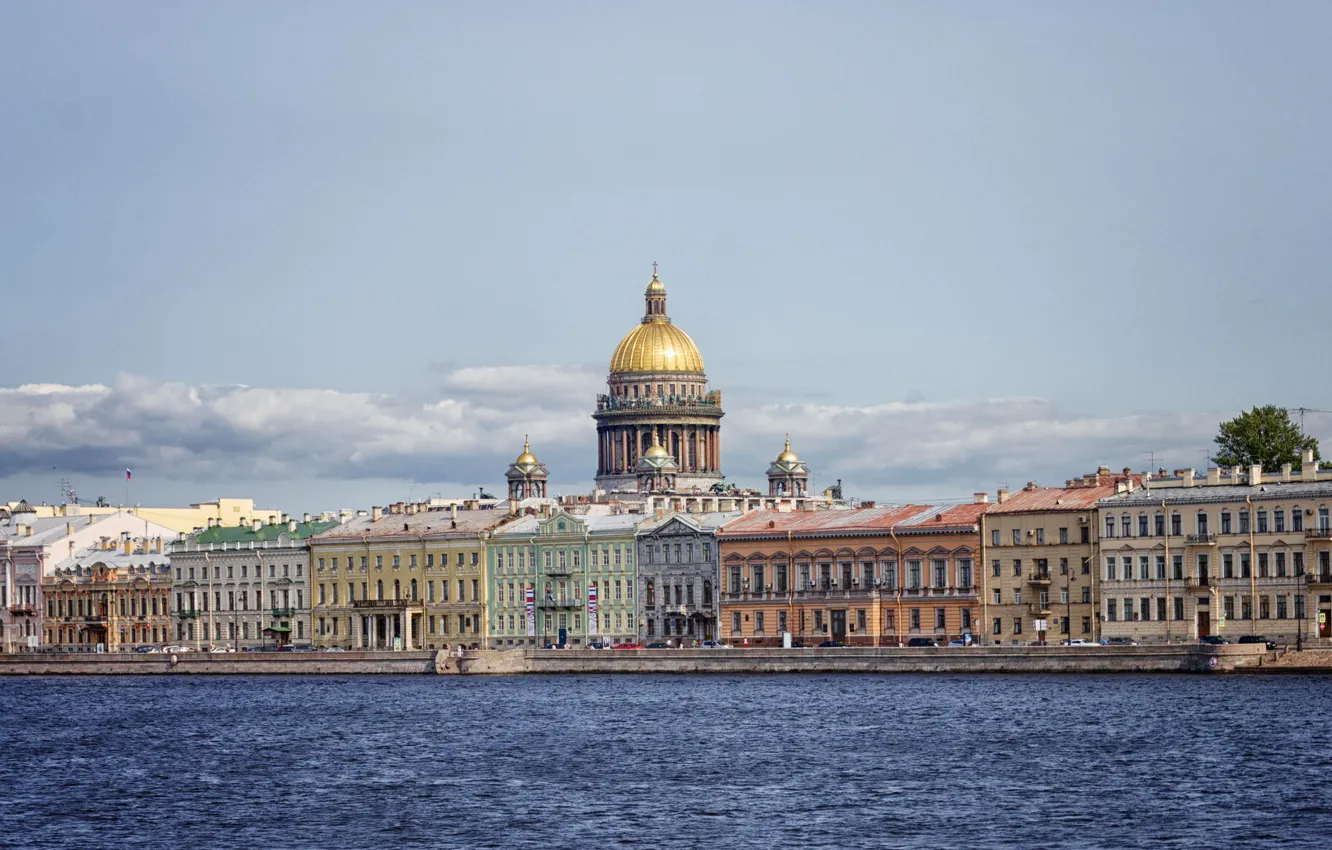 Photo wallpaper river, building, home, Russia, promenade, Peter, Saint Petersburg, St. Petersburg