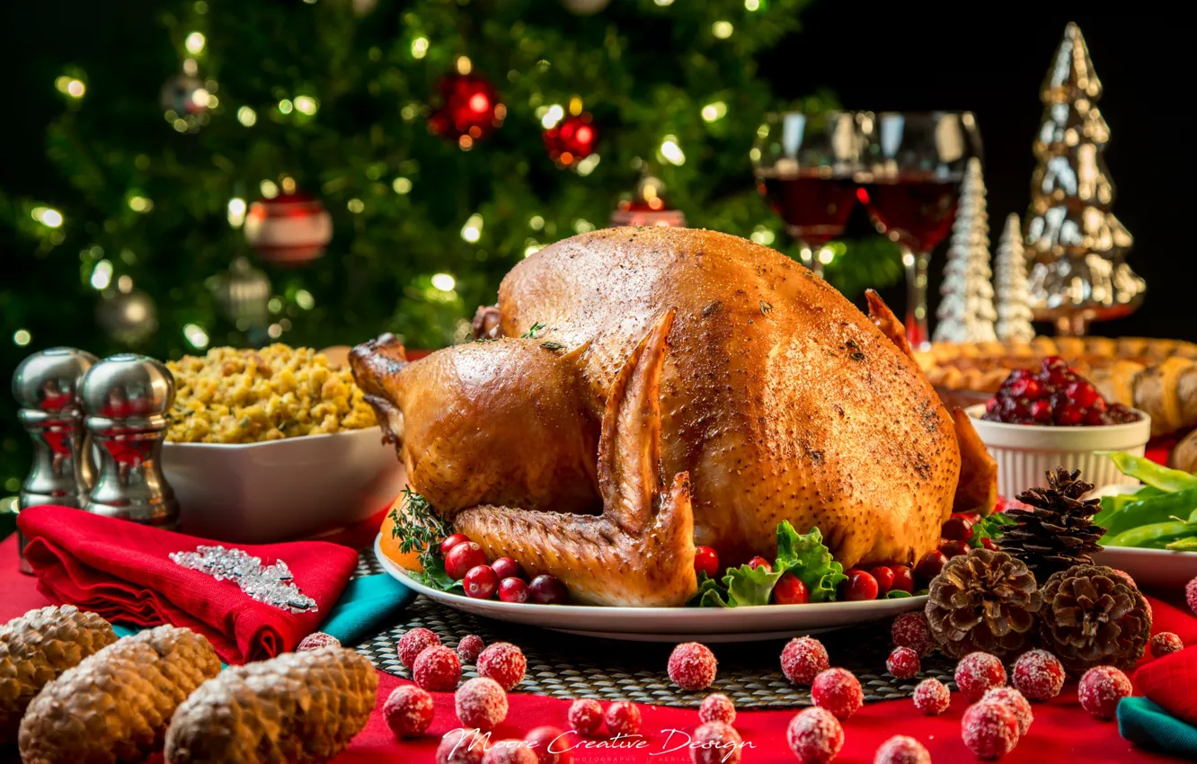 Photo wallpaper table, holiday, dish, Turkey, treat, cranberry
