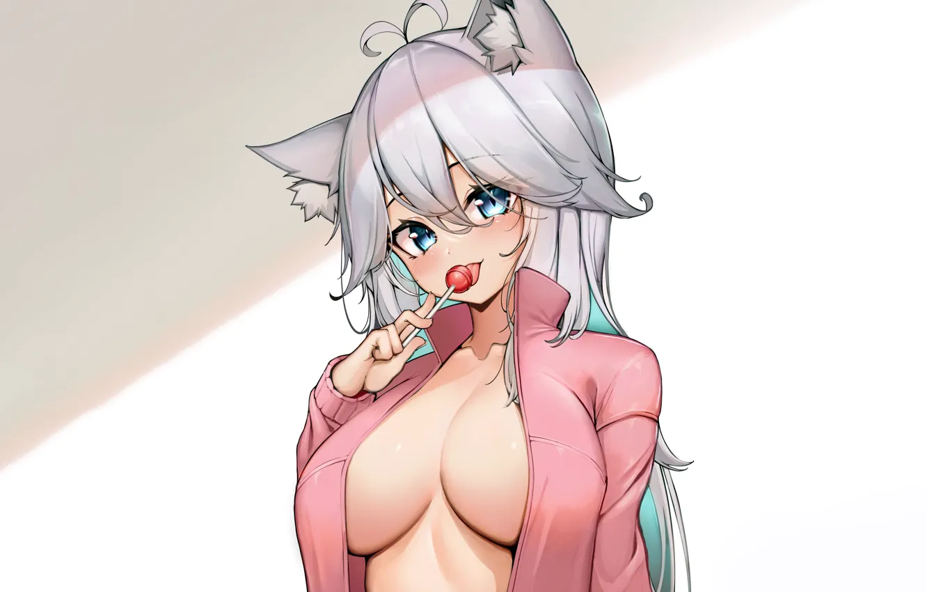 Photo wallpaper girl, sexy, cleavage, long hair, boobs, animal ears, anime, beautiful