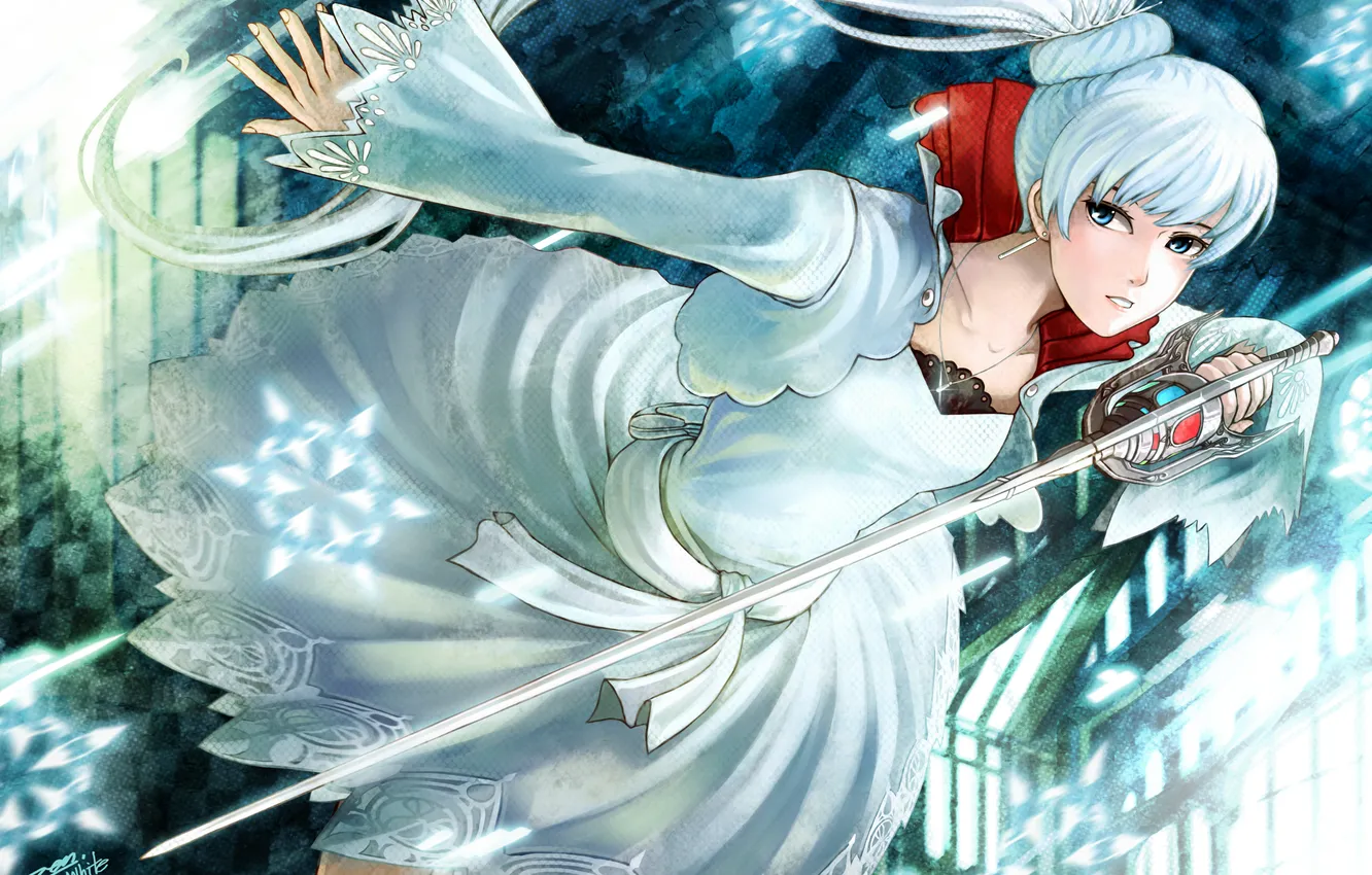 Photo wallpaper look, girl, the city, weapons, sword, art, RWBY, Ruby