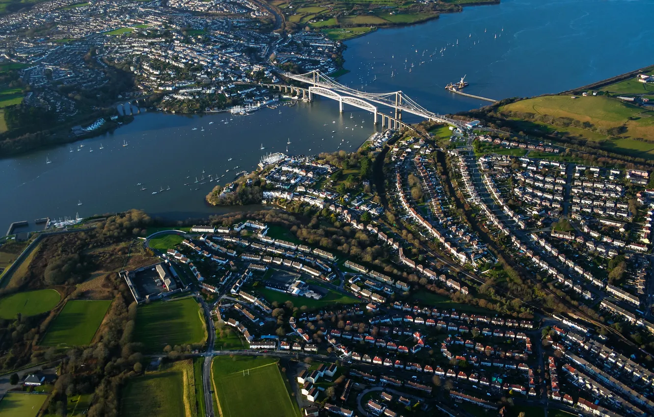 Photo wallpaper bridge, the city, river, home