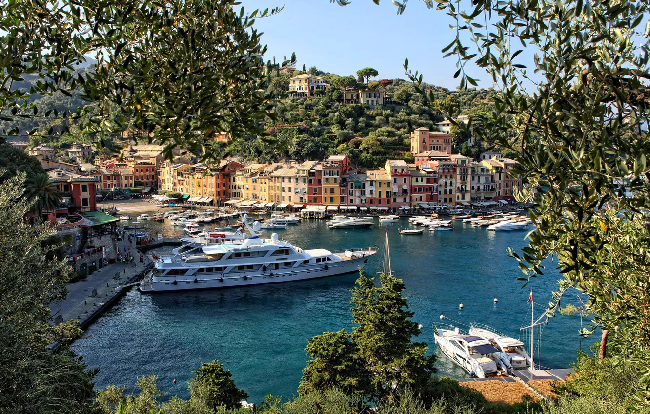 Photo wallpaper sea, landscape, home, Bay, yacht, Italy, harbour, Portofino