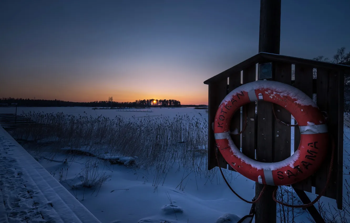 Photo wallpaper winter, snow, circles, night