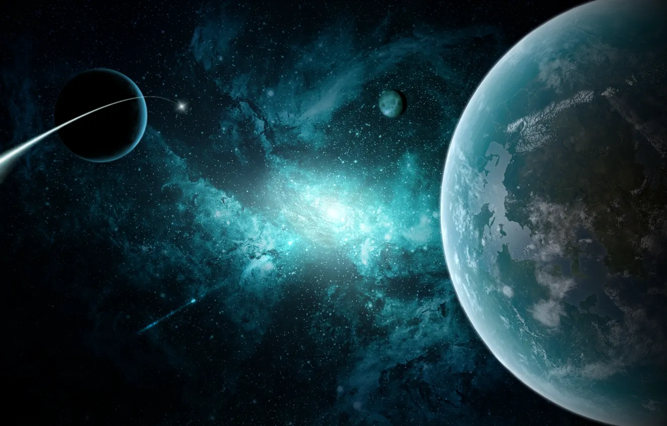 Photo wallpaper space, stars, planet, galaxy