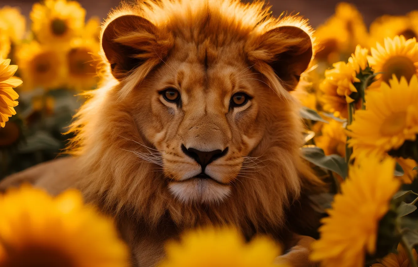 Photo wallpaper field, summer, look, sunflowers, flowers, Leo, face, young