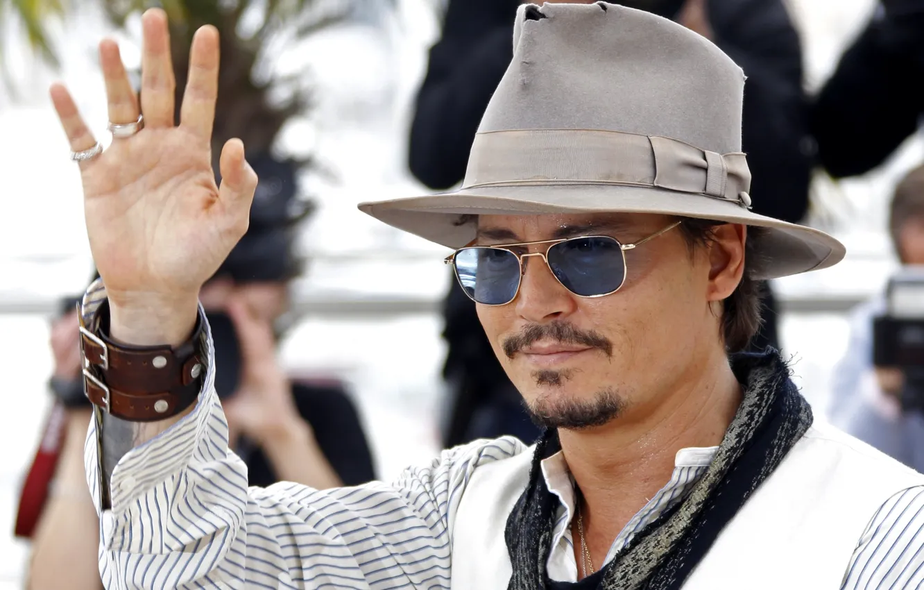 Photo wallpaper look, hat, glasses, actor, johnny depp