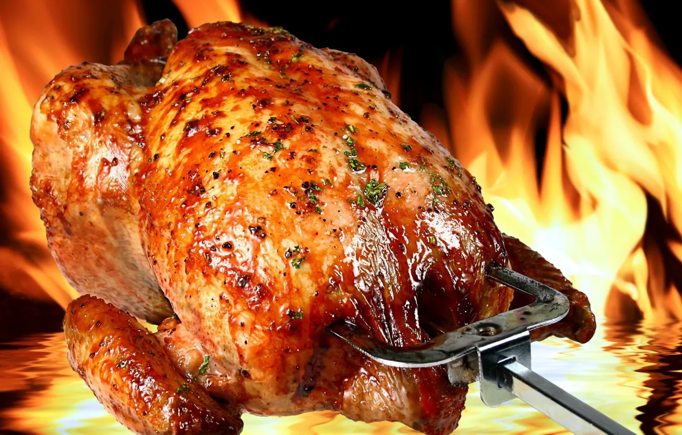 Photo wallpaper fire, grill, grilled chicken