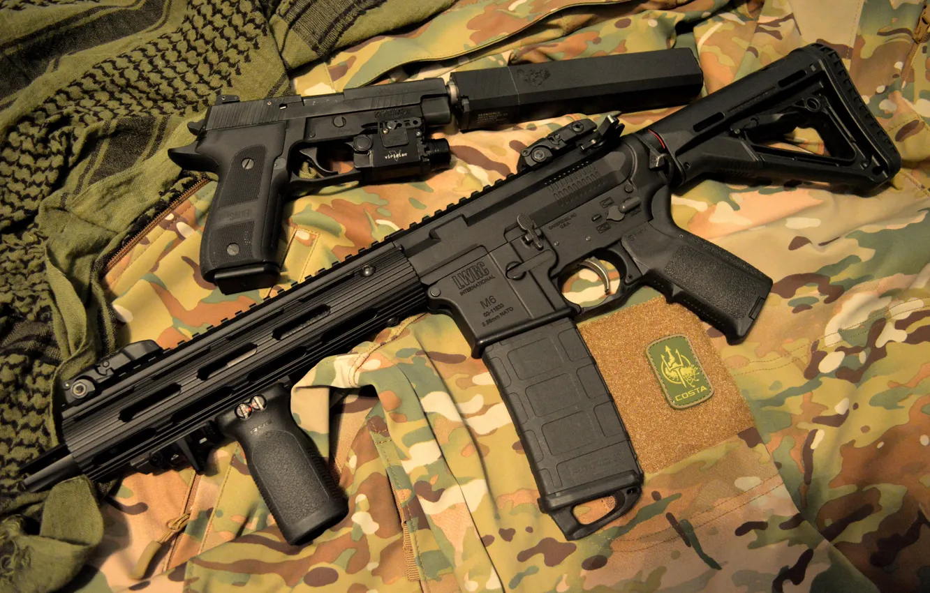 Photo wallpaper gun, weapons, muffler, carabiner, LWRC M6