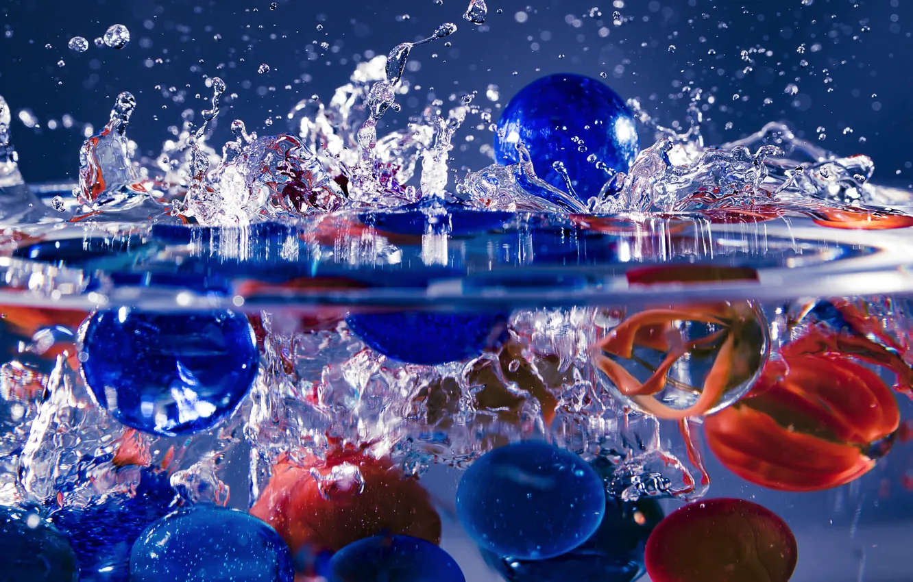 Photo wallpaper water, macro, squirt, glass beads