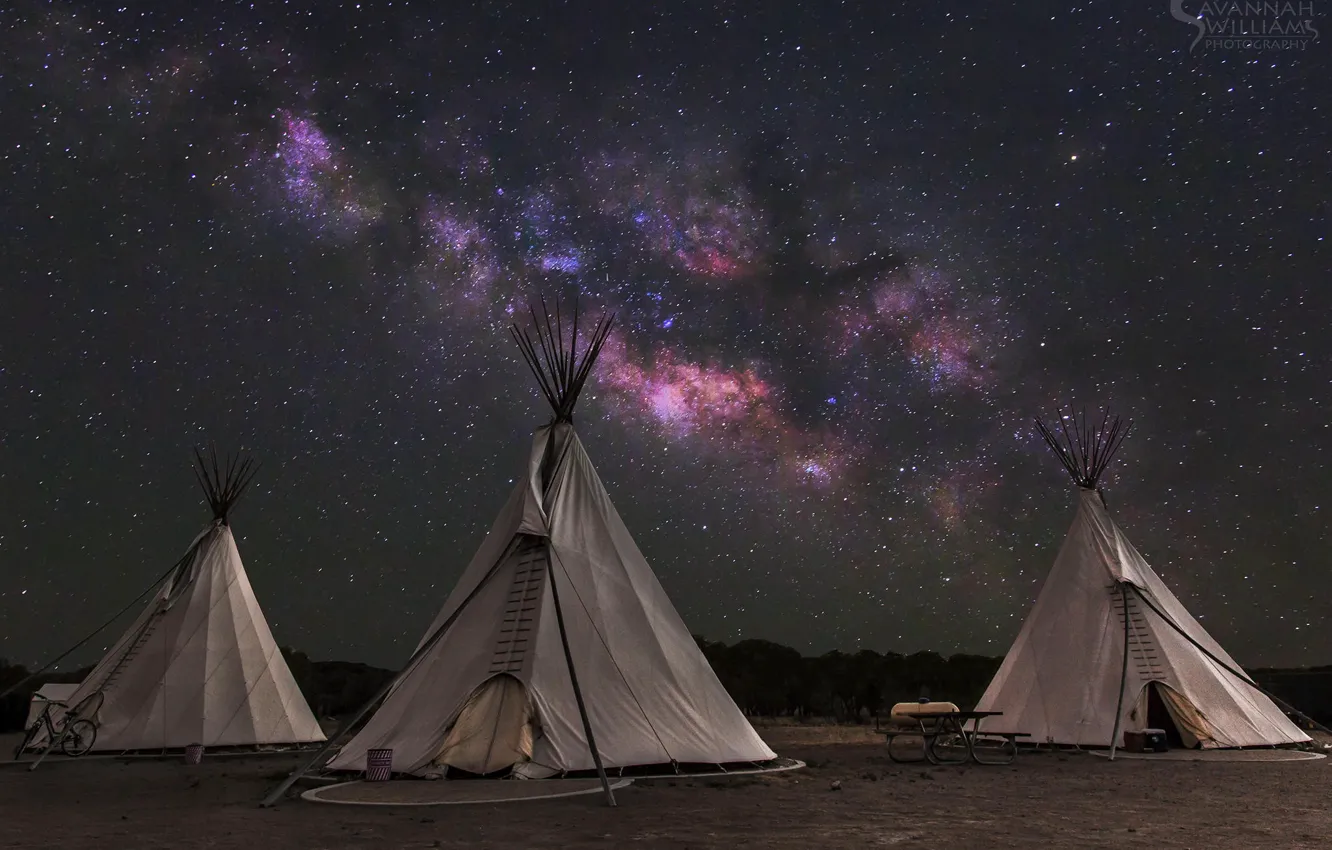 Photo wallpaper the sky, stars, the milky way, wigwam, tipi, home of the Indians