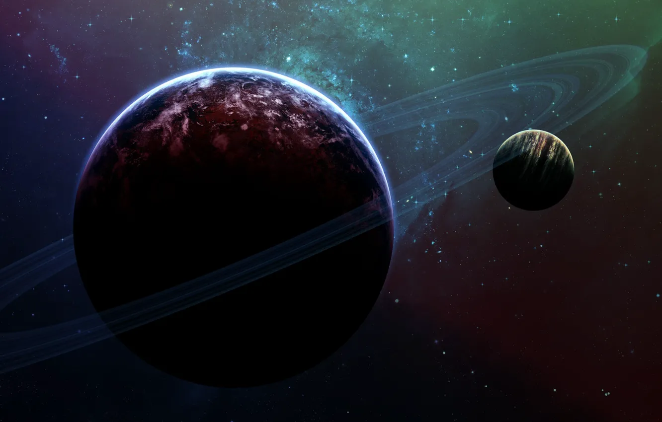 Photo wallpaper space, stars, planet, ring, art, space, Duo, art