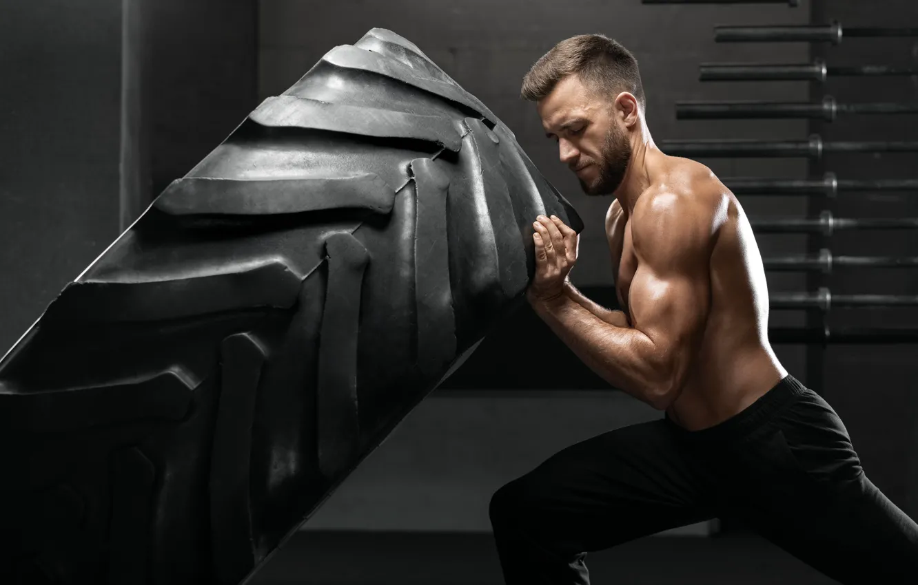 Photo wallpaper men, workout, tire