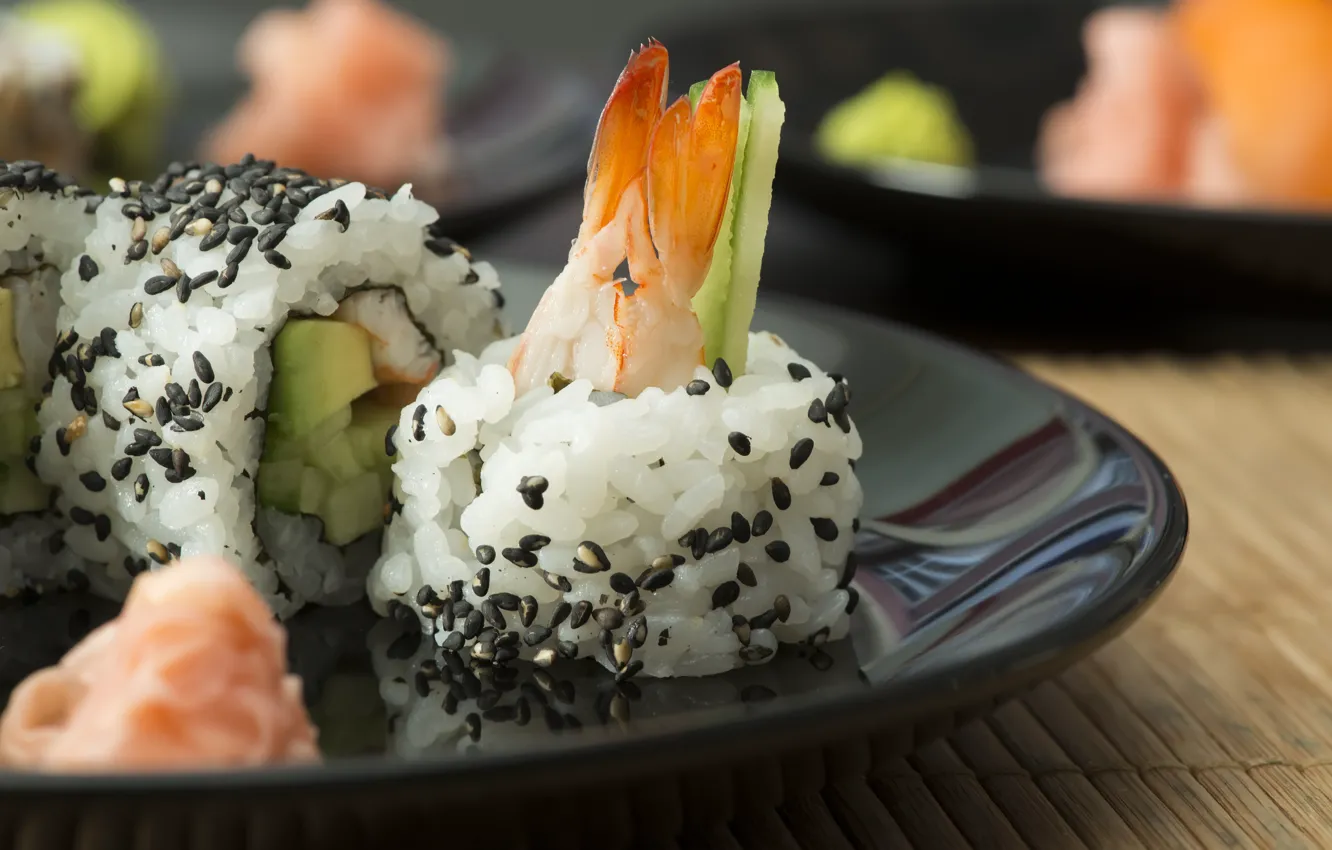 Photo wallpaper rolls, sushi, sushi, rolls, shrimp, Japanese cuisine, shrimp, Japanese cuisine